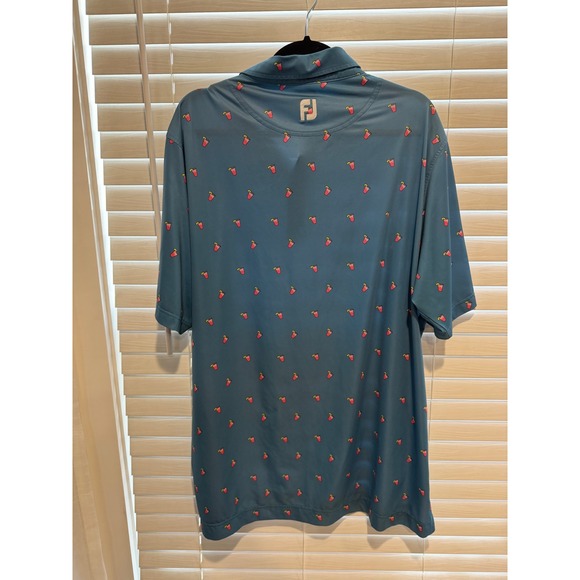 FootJoy Mens XL Blue Cocktail Print Golf Polo Shirt Short Sleeve Performance FJ - Picture 6 of 6
